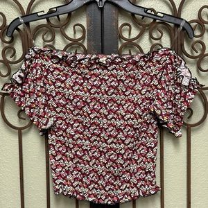 Liberty Love ruched crop top with attached sleeves